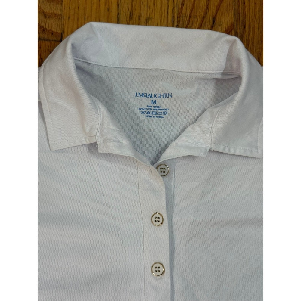 J.McLaughlin Catalina Cloth Polo Shirt M White Cap Sleeve Golf Tennis FLAW